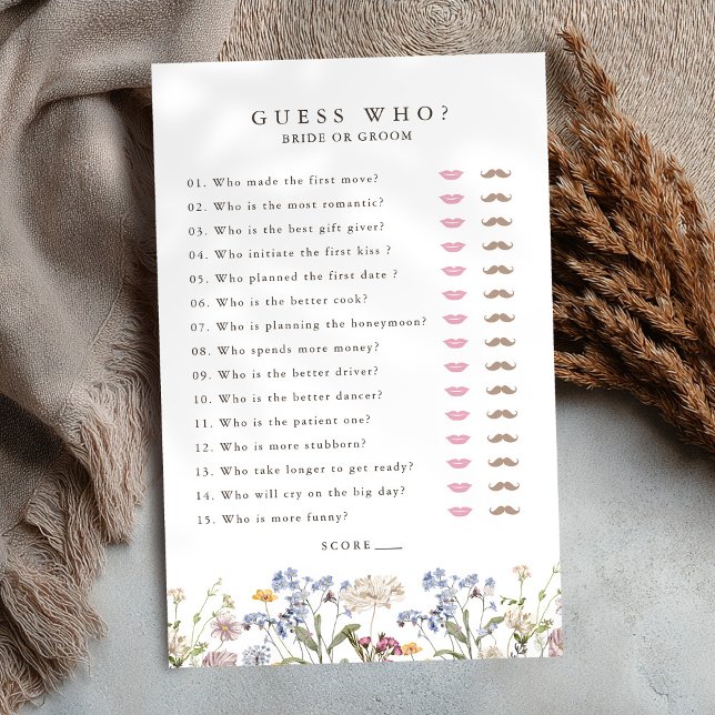 Jardim de prado de flores silvestres da primavera  (Spring Wildflower Meadow Garden Bridal Shower Game guess who? bride or groom)