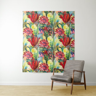 Jardim de Tulipas Vermelhas Tapeçaria Aquarela – B