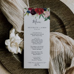 Jardim do outono | Menu Janto Burgundy Wedding<br><div class="desc">Este cartão de janto de casamento do jardim do outono é perfeito para um casamento outono. O design floral apresenta flores cor-de-água, flores, cor-de-rosa, vermelha, marinho e borrifadas, brilhantes, e folhas verdes formadas num buquê de outono vivo. Este menu pode ser usado para recepção de casamento, janto de ensaio ou...</div>