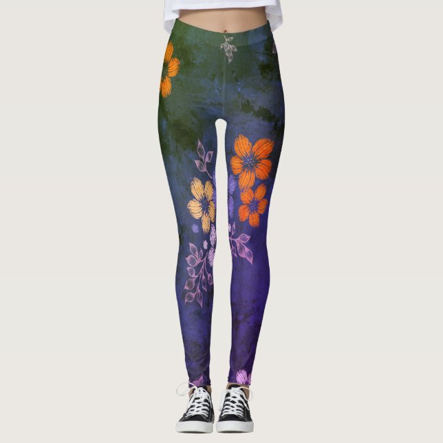 Jardim Folk dos anos 70 - Leggings azuis (Frente)