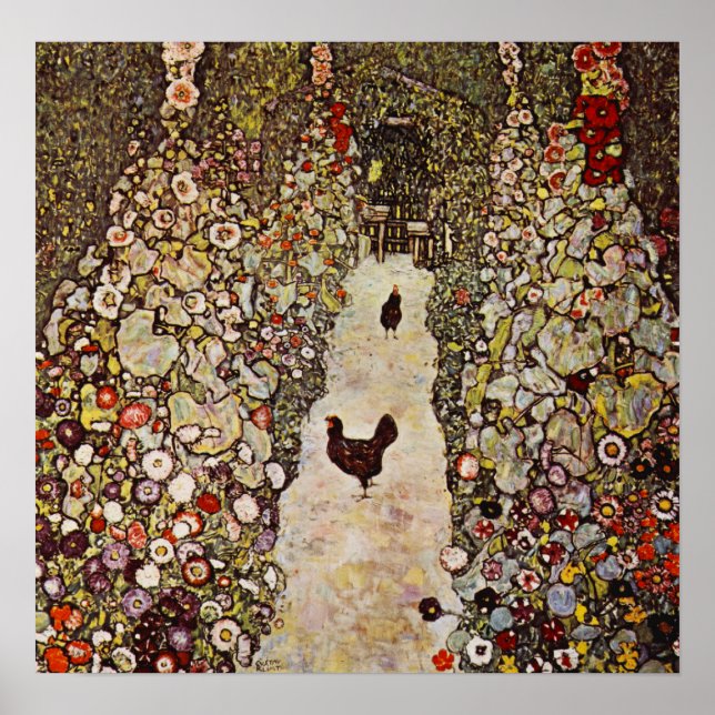Jardim Klimt com Poster de galos (Frente)