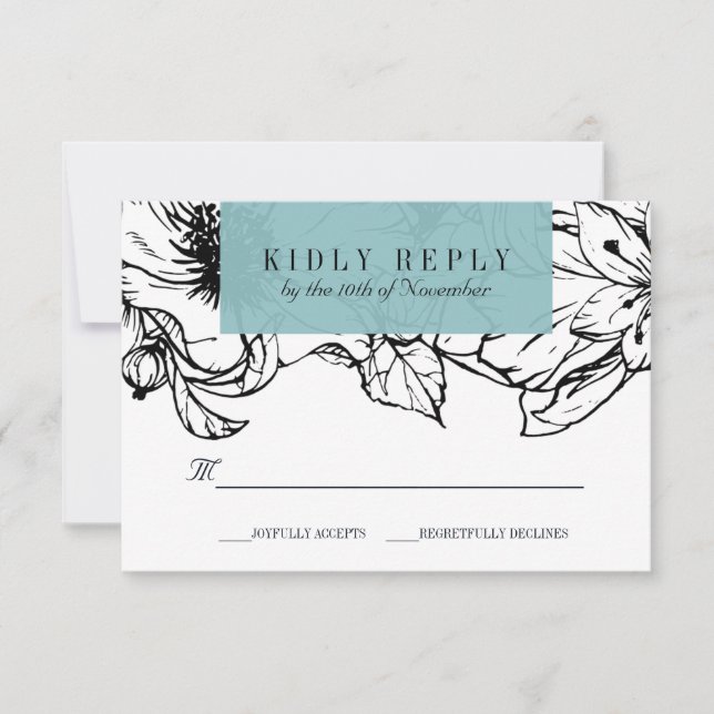 Jardim Moderno | Turquesa | RSVP de Casamento Flor (Frente)