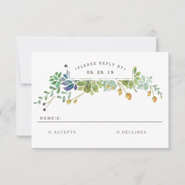 Jardim Suculento | RSVP de Casamento de Cores Aquá (Frente)