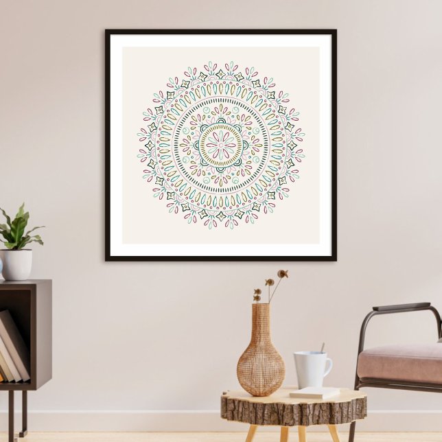 Jardin Floral Mandala Art Impressão - Turquesa (Criador carregado)