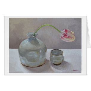Jarro da causa com o cartão da arte da tulipa