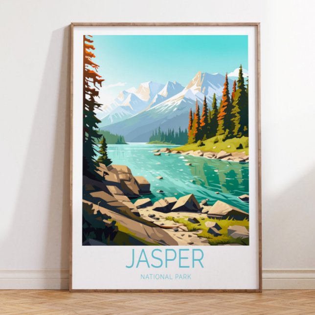 Jasper National Park Poster de viagens, Jasper Can (jasper print, canada poster, jasper canada, jasper canada print, travel illustrations, travel poster)