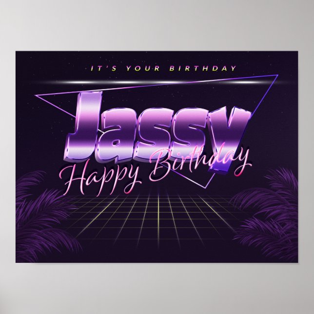 Jassy Name Vorname lila retro Poster Geburtstag (Frente)