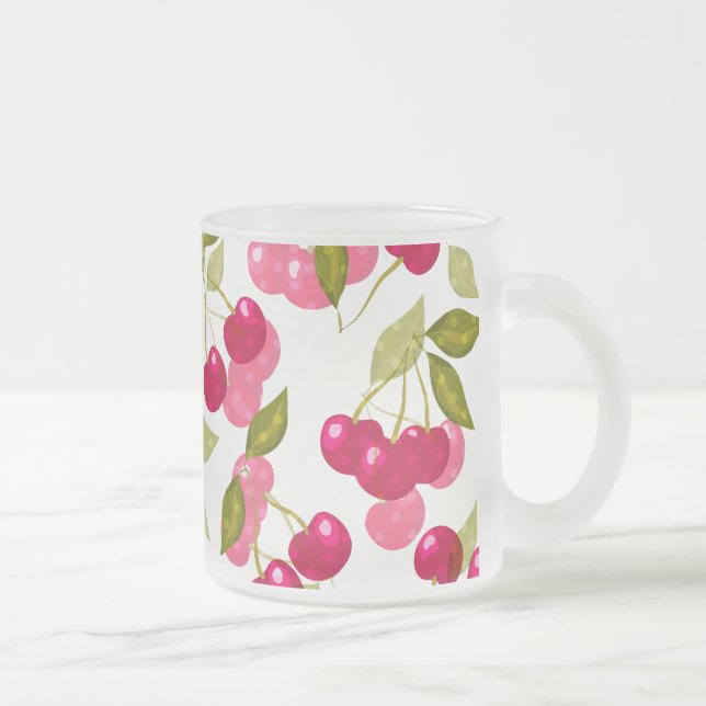 Jateado Caneca de café de vidro fosco cereja madura (Direita)
