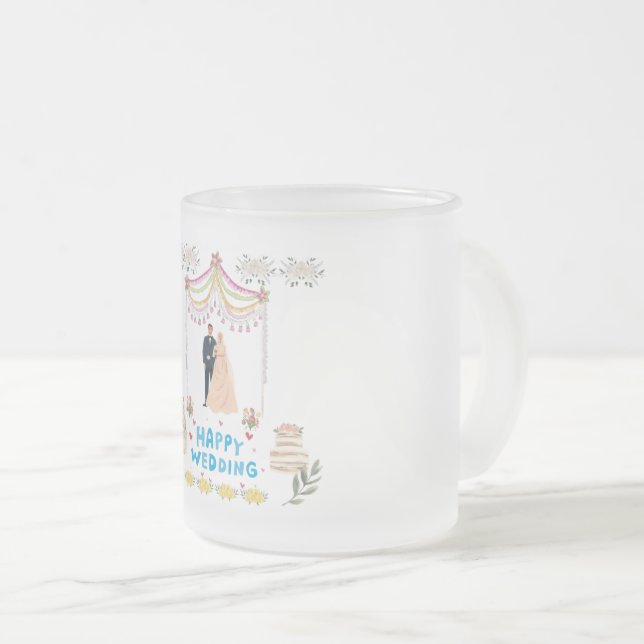 Jateado Caneca de Café de Vidro Fosco Feliz Casamento – Ro (Frente Esquerda)