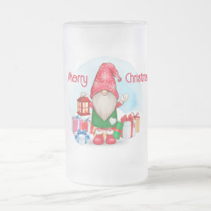 Jateado Caneca de cerveja de vidro fosco com gnomo de Nata