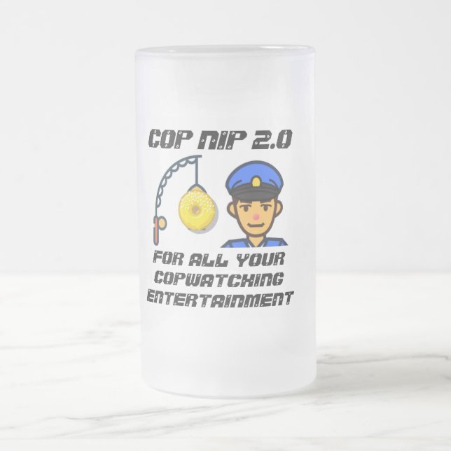 Jateado caneca de cerveja de vidro fosco "COP NIP 2.0" (Centro)