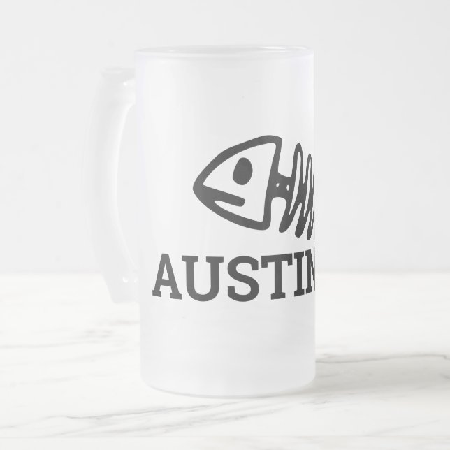 Jateado Caneca de cerveja de vidro fosco Fishbones (Frente Esquerda)