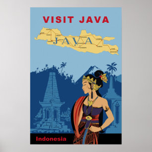 Java, poster de viagens de Indonésia