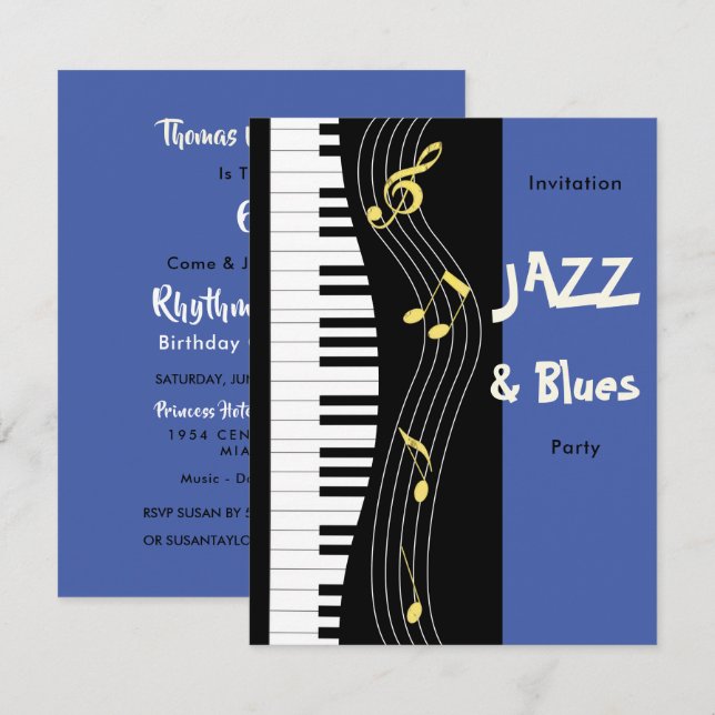 Jazz E Convite de aniversário Temido Blues (Frente/Verso)