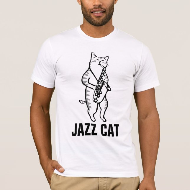 JAZZ Saxofone Cat T-shirts engraçadas (Frente)
