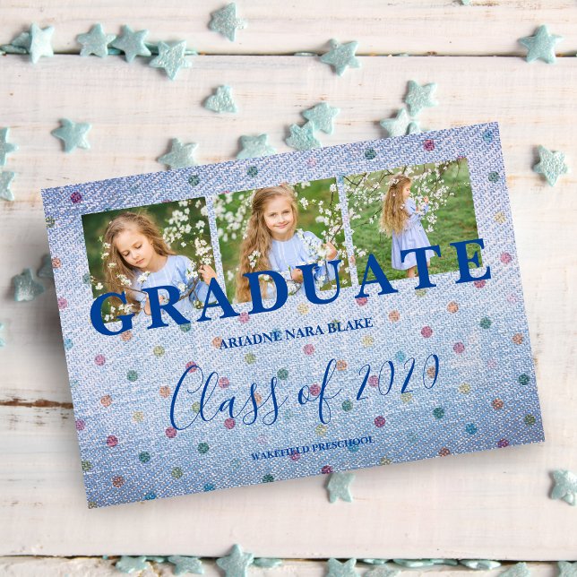 Jeans azuis do Formando Bolinhas Pre-K Três Fotos (Criador carregado)