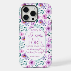 Jeremiah 32:27 com fundo de flores roxas