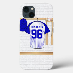Jérsei de basebol azul e branco personalizado