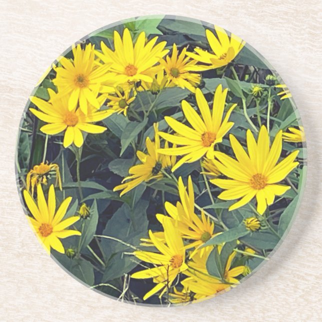 Jerusalém Artichoke Flores Sandstone Porta copos (Frente)