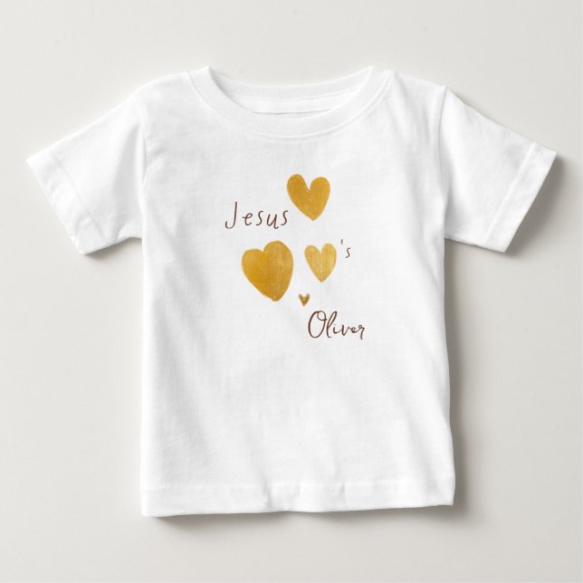 Jesus ama Camiseta de bebê com nome personalizado  (Frente)
