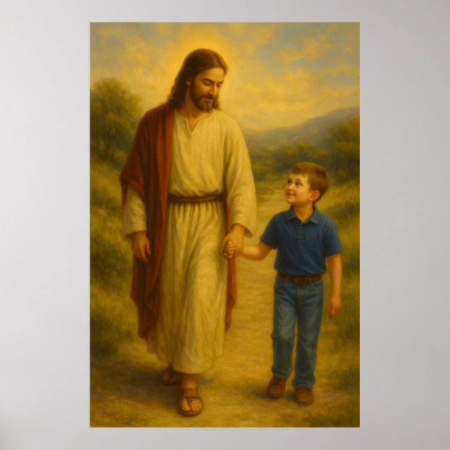 Jesus Andando com Boy™ LDS Wall Art Poster (Frente)