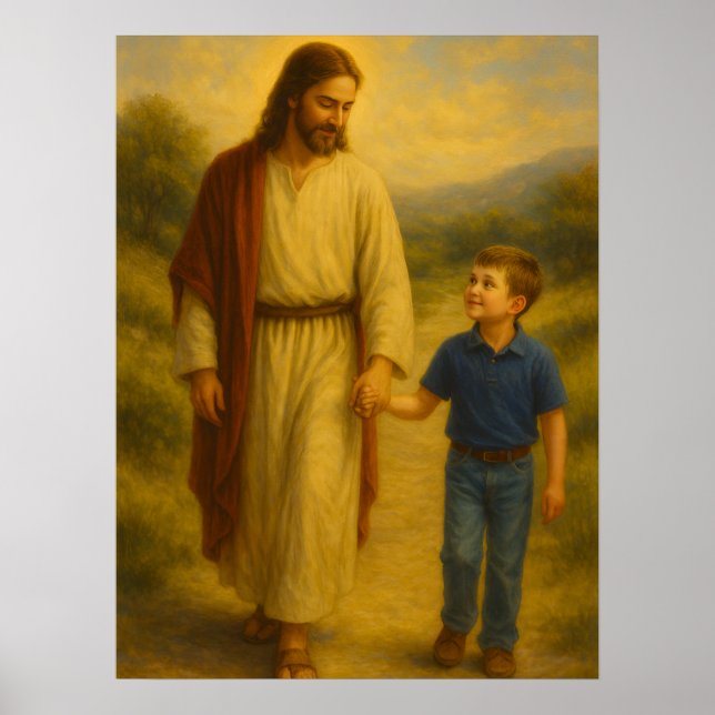 Jesus andando com o menino™ Arte de parede poster  (Frente)