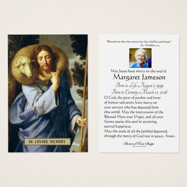 Jesus Bom Shepherdi Simpatia Religiosa Funeral (Frente & Verso)