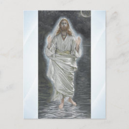 Jesus caminha no cartão postal do mar