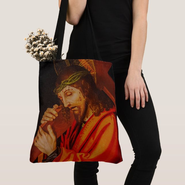 Jesus carrying the cross tote bag (Close Up)
