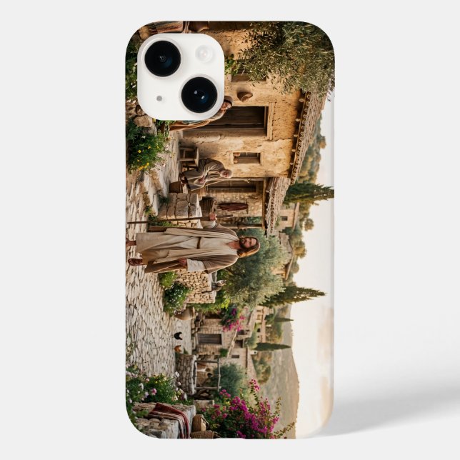 Jesus Christ Walking in Ancient Village phone Case (Verso)