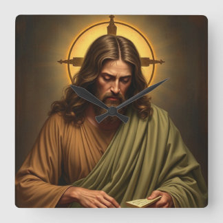 Jesus Contemplativo com Relógio de Parede Halo