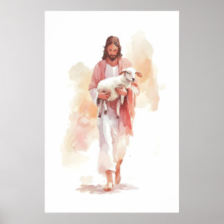 Jesus e Cordeiro Impressão Aquarela Parábola do