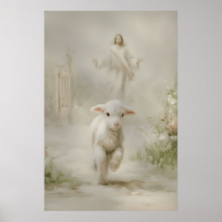Jesus e Cordeiro Impressão em Aquarela Bom Pastor