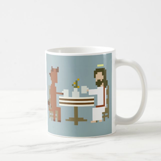 Jesus e diabo que têm a caneca da arte do pixel do (Direita)