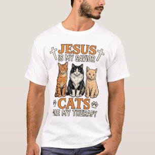 Jesus E Gatos São Minha Terapia Camiseta Vintage D