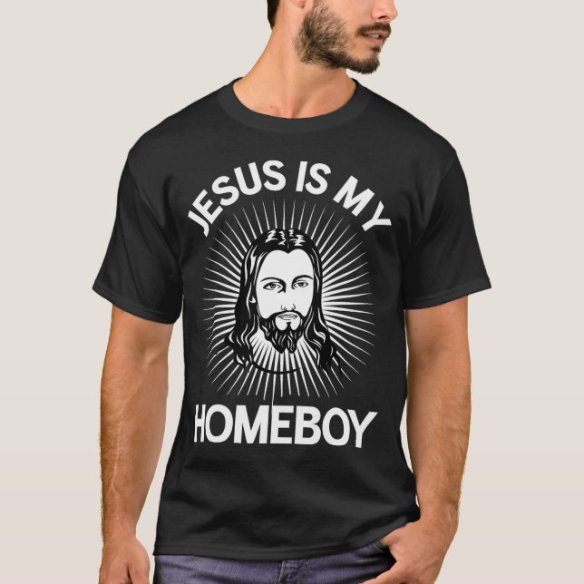 Jesus É Meu Parceiro Camiseta Divertida Bíblia Cri (Frente)