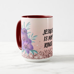 Jesus É Meu Rei - Caneca Floral com Texto Personal