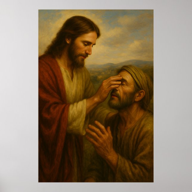 Jesus E O Poster De Arte De Parede Do Homem Cego™  (Frente)