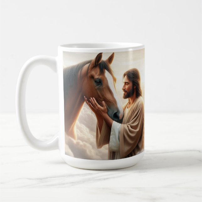 Jesus fortalecendo um cavalo na caneca do céu (Esquerda)