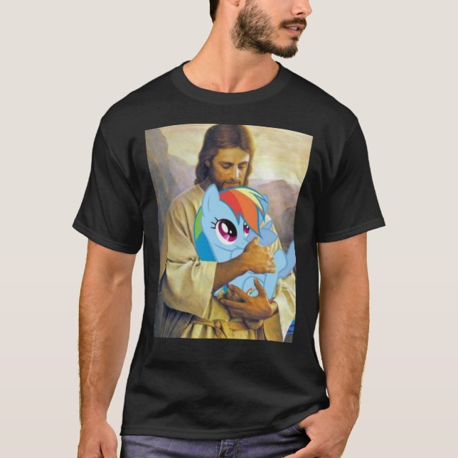 Jesus holding rainbow dash Classic T-Shirt (Frente)