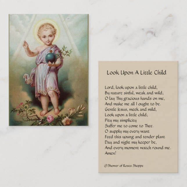 Jesus infantil que guardara os cartões santamente (Frente/Verso)