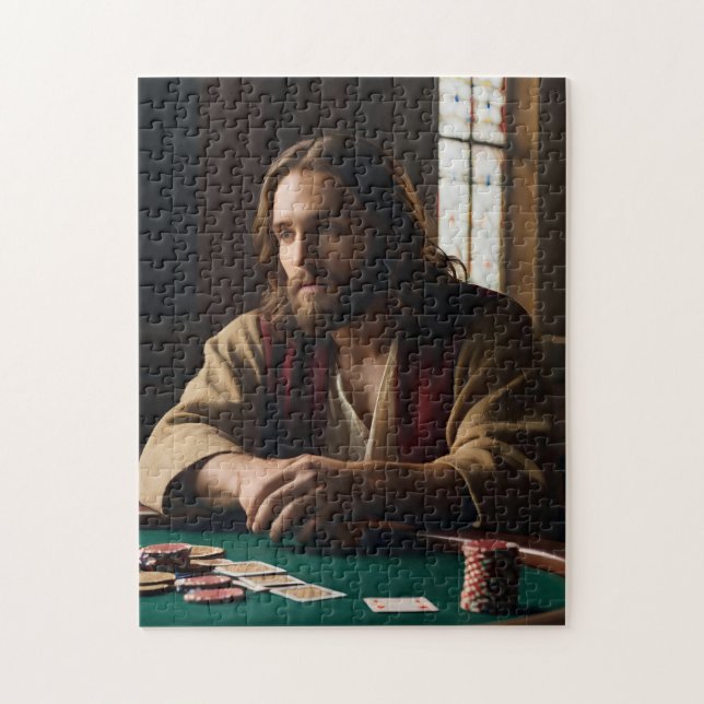 Jesus Jogando Quebra-cabeça do Poker - Humor Bíbli (Vertical)