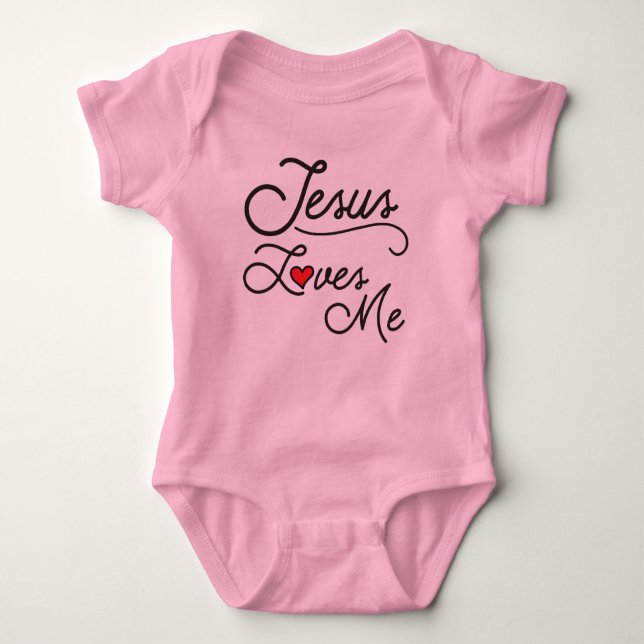Jesus me ama, camisa de bebê com coração (Frente)