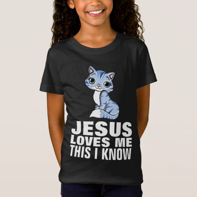 JESUS ME AMA KITTEN, CAMISAS DE GATO CRISTÃO (Frente)