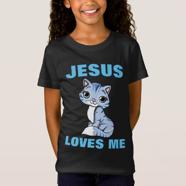 JESUS ME AMA KITTEN, CAMISAS DE GATO CRISTÃO (Frente)
