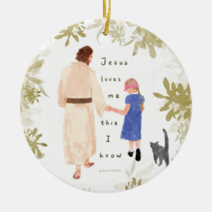 Jesus me ama pelo ornamento cerâmico de Natal