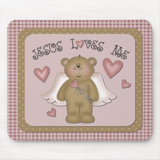 Jesus Me Ama Teddy Bear Angel Mousepad (Frente)