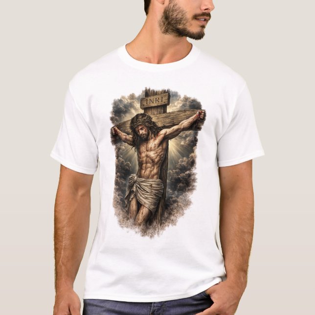 Jesus na cruz camiseta da fé cristã (Frente)