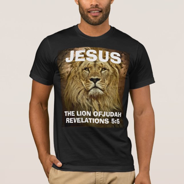 JESUS O LÍÃO DE JUDAH, T-shirts cristãs (Frente)