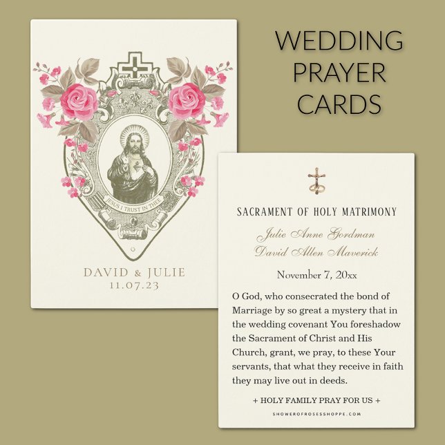 Jesus Rosa Rosas Religiosas Casamento Cartão de Or (Sacred Heart of Jesus Catholic Wedding Prayer cards)